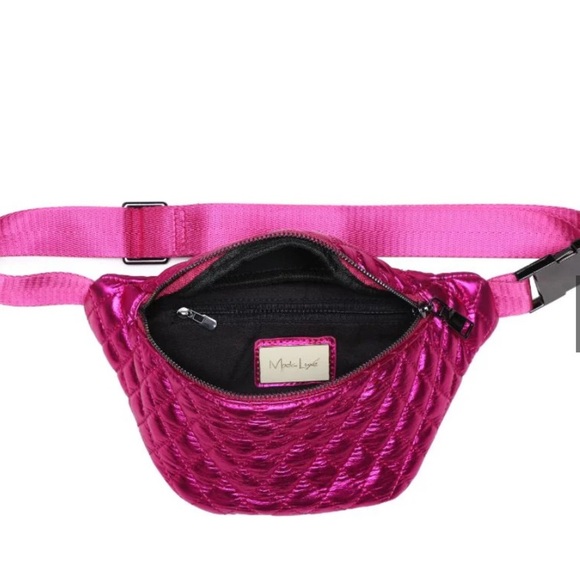 Moda Luxe Ariana Belt Bag – Metallic Quilted Fuchsia Vegan Leather - Picture 8 of 8